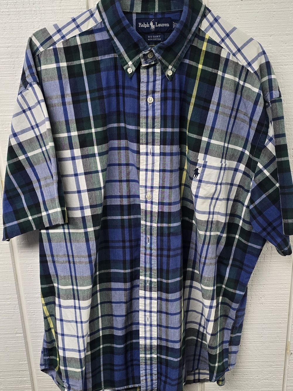 Vintage 90s Polo Ralph Lauren The Big Shirt Plaid Blue Green Men's L Streetwear